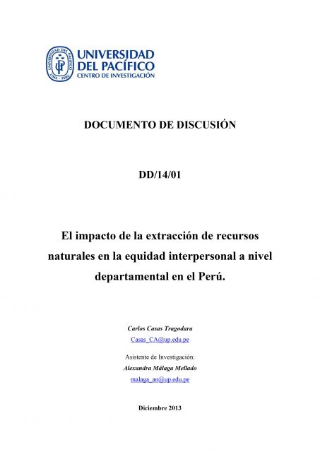 El impacto de la extracción de recursos naturales en la equidad interpersonal a nivel departamental en el Perú